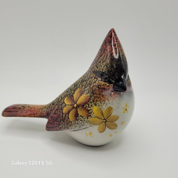 Resin Cardinal Bird Hand Painted Ganz Art w/ Flowers Songbird Figurine - Picture 1 of 10